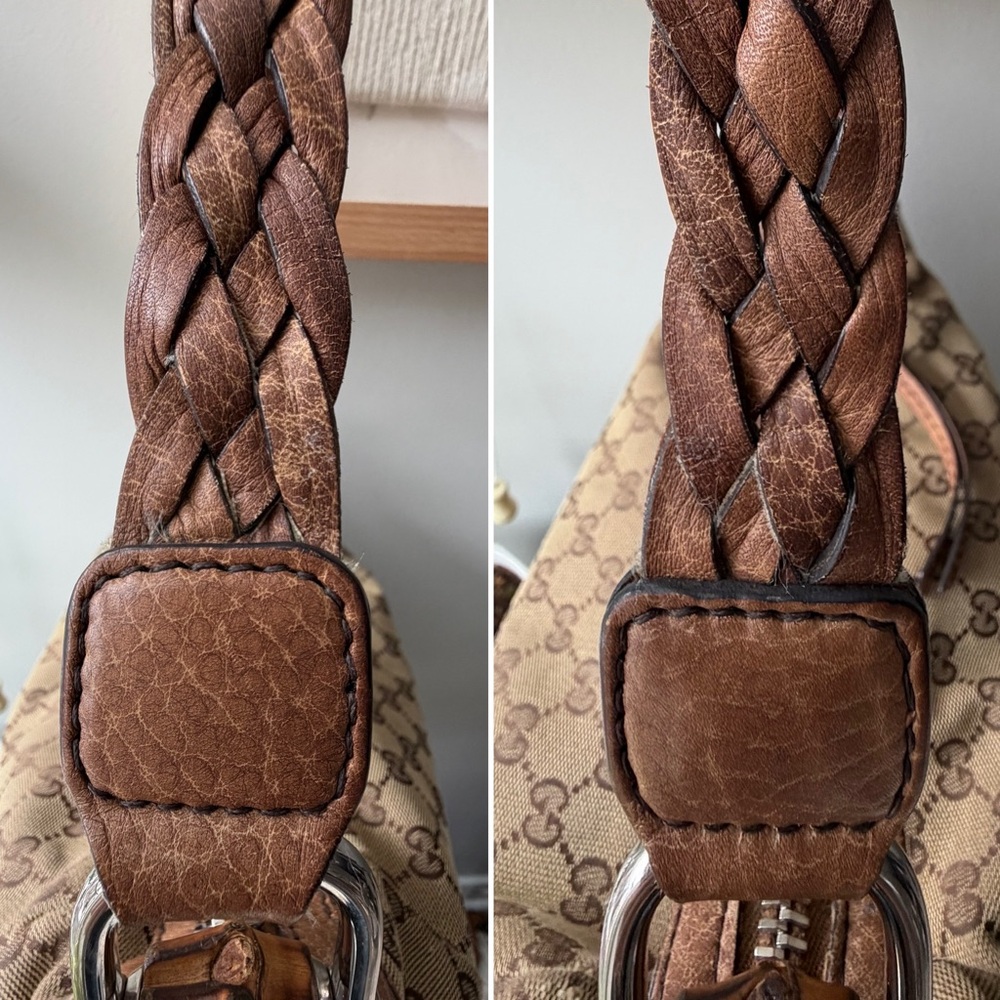 Gucci GG Canvas Bamboo Hobo Bag Brown Leather Braided Strap - Picture 6 of 12